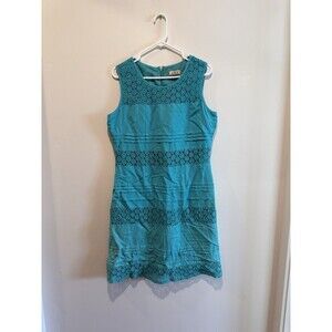 J.M.P Sleeveless Knee Length Teal Eyelet Dress